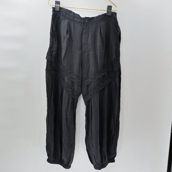 By Anthropologie Pieced Lace Joggers Lace Pull On Black Wide Leg balloon barrel - Picture 14 of 16